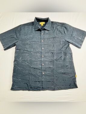 Cabana Textured Dark Button-Up Shirt - Subtle Leaf Jacquard M487